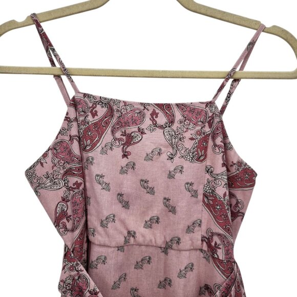 Bardot Junior Girls 14 Dress Linen Blend Paisley Pink Belted Sleeveless Party - Picture 2 of 10